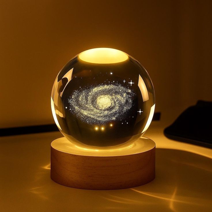 3D Crystal Ball Light, Glowing Planet Crystal Ball Lamp, Warm Bedside Light, Luminous Decor Atmosphere Light, Wood Base Fantasy Decor Crystal Ball, Universe Series Crystal Ball, LED Base Astronomy Night Light for Home Decor